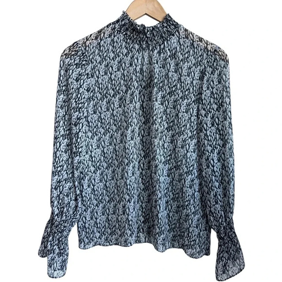 MISA LOS ANGELES | Giana Snakeskin Top | Long Sleeve SemiSheer Smocked Blouse XS - Picture 7 of 12